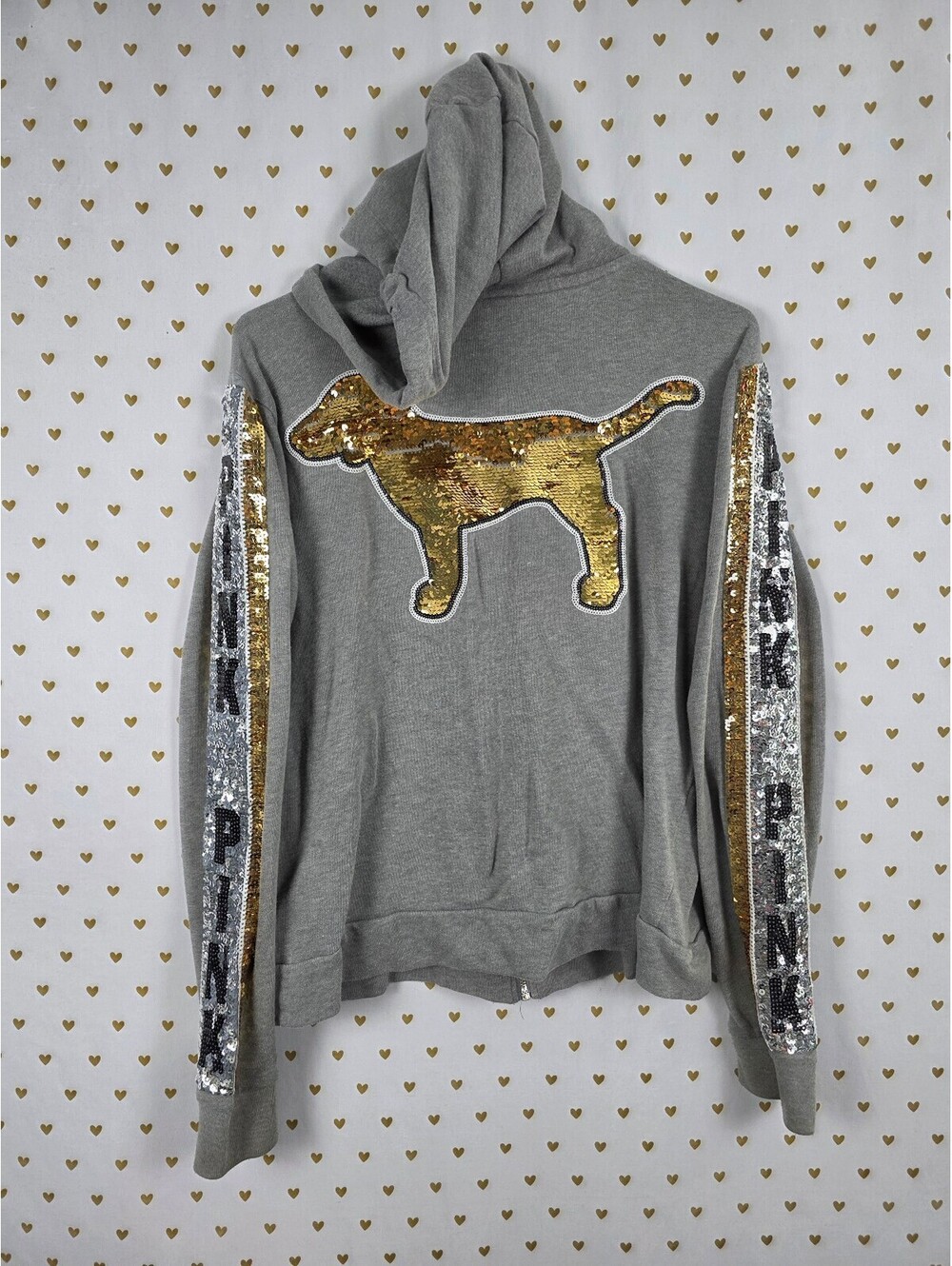 Victorias Secret Pink Bling Dog Logo Full Zip Hoodie Jacket LARGE